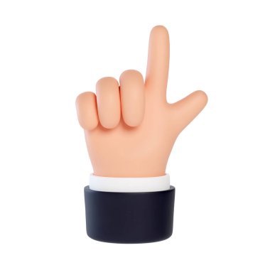 Yüksek kalite 3 boyutlu iş el hareketleri. 3D el işareti parmağı yukarı. Beyaz arka planda izole edilmiş dostane komik çizgi film tarzı.