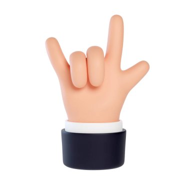 Yüksek kalite 3 boyutlu iş el hareketleri. El yapımı seni seviyorum jesti. Beyaz arka planda izole edilmiş dostane komik çizgi film tarzı.