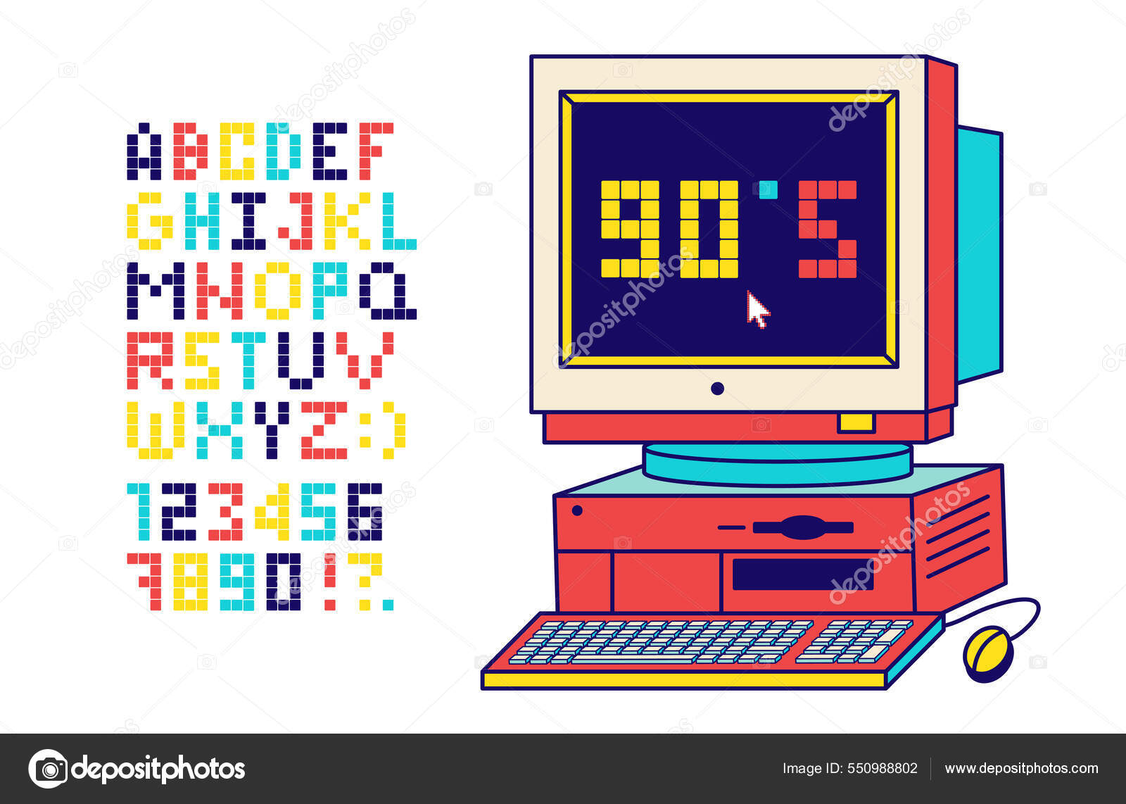 Ilustração vetorial de um jogo eletrônico bonito dos anos 80 e 90