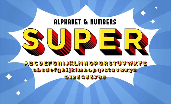 Comics Style Font Halftone Effect Alphabet Letters Numbers Superhero Style — ストックベクタ