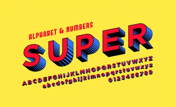 Schrift Comicstil Mit Halbtoneffekt Buchstaben Und Zahlen Alphabet Schriftdesign Superhero — Stockvektor