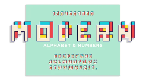 Цветной Пиксельный Алфавит Витраж Мозаика Ретро Пиксельный Шрифт Письма Цифры — стоковый вектор
