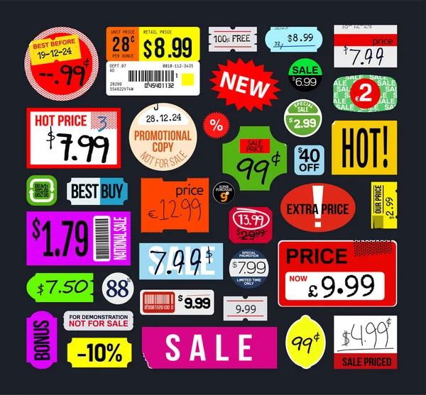 Conjunto Autocolantes Preço Adesivos Etiquetas Papel Descascadas Tag Preço Venda — Vetor de Stock