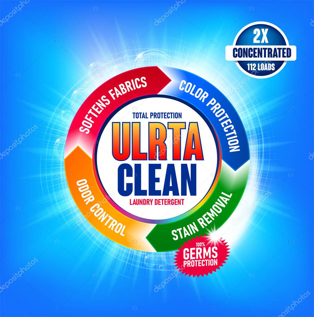Colorful laundry detergent template mockup for Cleaning service. package design, Washing Powder and Liquid Detergents ready for branding and ads design. aring for colored items