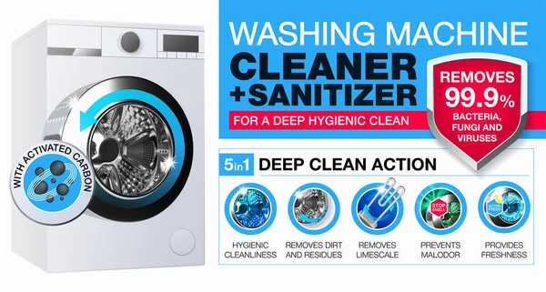 Washing Machine Cleaner Sanitizer Deep Hygienic Cleaning Washing Machine Realistic — Stock Vector