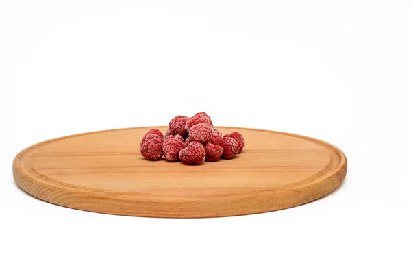 Raspberry Fresh Berries Wooden Tray Isolated White Background — Stock Photo, Image