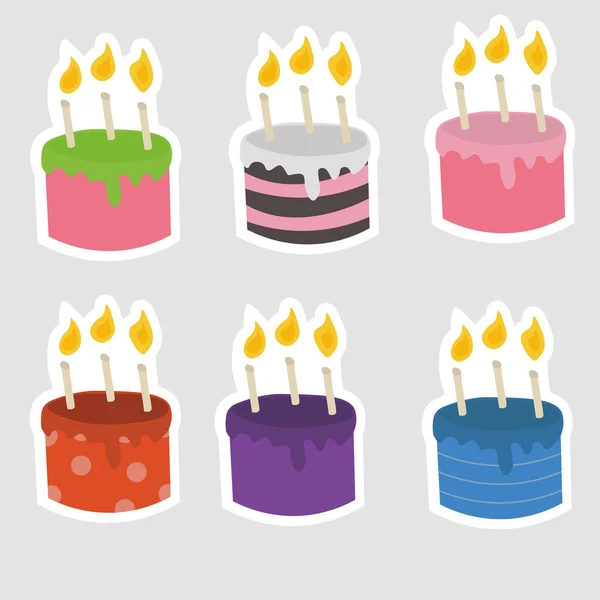 Cute Colorful Cakes Candles Vector Illustration — 스톡 벡터