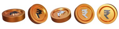 3D Rupi gümüş para. Hindistan, Hindistan, Asya. Beyaz arka planda beş farklı açı izole edilmiş. Para sembolü. 3B Hazırlama.