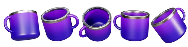 Set Icone Tazza Viola Isolato Uno Sfondo Bianco Diverse Angolazioni — Foto Stock