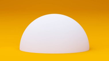 Turuncu arka planda beyaz yarı küre izole edilmiş. Yarım küre 3B görüntüleme