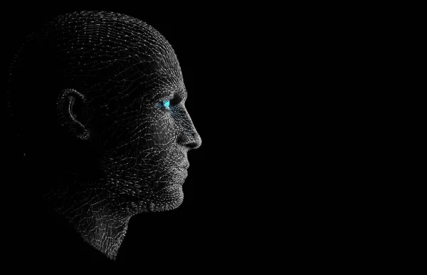 Black White Blue Eye Side View Abstract Human Face Rendering — Stock fotografie