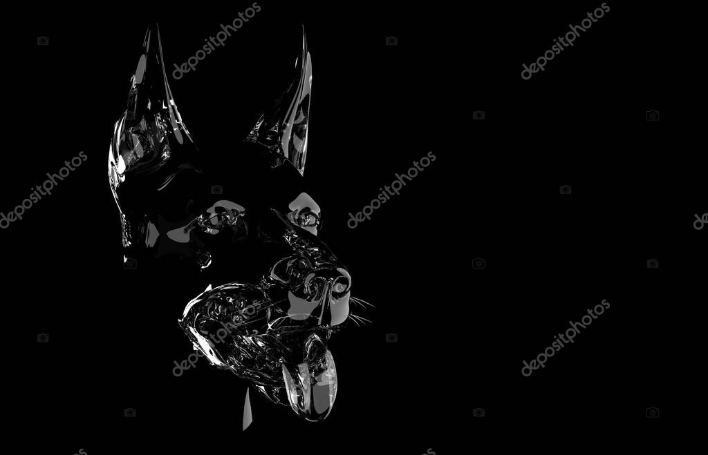 Abstract Doberman head in 3D render. Pets, dog lovers, animal themed design element isolated on black background.  Upscale Ferocious style animal design.
