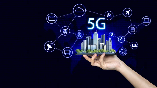 Smart City Und Netzwerk Drahtlossysteme Und Internet Der Dinge Kommunikationsnetzwerk — Stockfoto