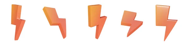 Set Icone Arancio Fulmine Tuono Realistico Simbolo Energia Pericolo Potere — Foto Stock