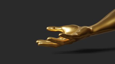 El hareketi. El altın boya, parlak, metalik. Siyah arka planda yalıtılmış.