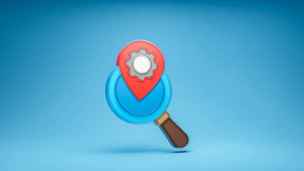 Search icon with location map tag, pin icon, local seo search, magnifier symbol. 3d icon in blue background. 3d rendering