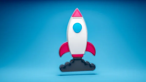 Launching Startup Rocket Icon Blue Background Rendering — Stock Photo, Image