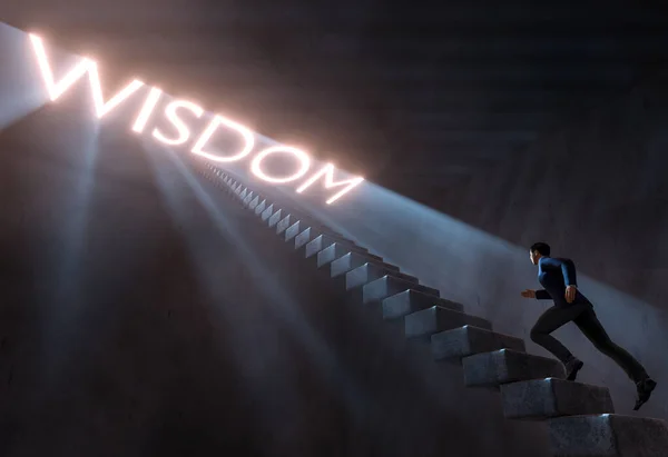 Επιχειρηματίας Τρέχει Προς Σοφία Στις Σκάλες Κυνηγώντας Σοφία Στο Σκοτεινό — Φωτογραφία Αρχείου