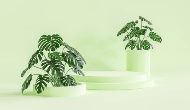 Background rendering with podium and wall scene abstract background. 3D rendering
