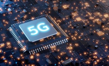 5G mikroçip teknolojisi arka planı, gelecekçi Küresel 5G Mobil Ağ İnternet Kavramı