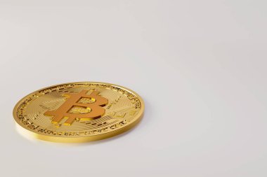 Bitcoin sembollü 3D altın sikkeler. Bitcoin finans kavramı beyaz arkaplanda izole
