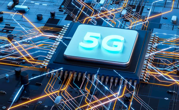 5G technology chip processor background circuit board communication technology high-speed mobile Internet, new generation networks. Business, modern technology, internet and networking concept.