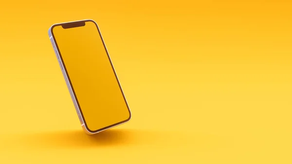 3D smartphone isolated on yellow background. For business presentation, application display, information graphics etc. 3d render.