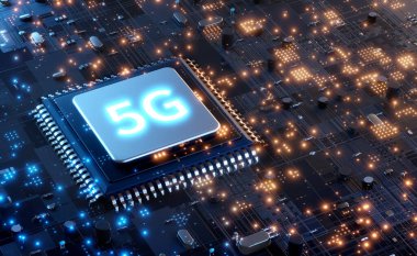 5G mikroçip teknolojisi arka planı, gelecekçi Küresel 5G Mobil Ağ İnternet Kavramı