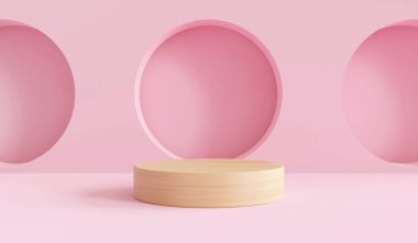 Ürün sunumu için podyumu hazırlayın, pembe arkaplan, 3D görüntüleme