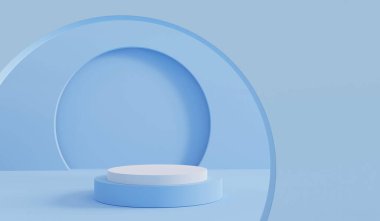 Ürün sunumu için podyumu düzenle, mavi arkaplan, 3d oluşturma