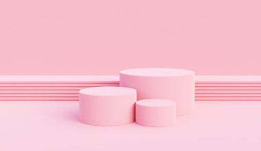 Arka plan vektörü 3d pembe renkle podyum ve kaidesel pembe sahne, arka planda minimum sahne 3d ürün kaidesi pembe pastel sahne. Pembe platform stüdyosunda ürün kaidesi için 3D aşaması