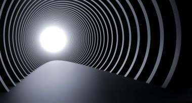 Soyut Mimarlık Geçmişi. Dairesel Binanın 3d İllüstrasyonu. Gelecekçi Teknoloji Tasarımı. Modern Geometrik Duvar Kağıdı Tasarımı.