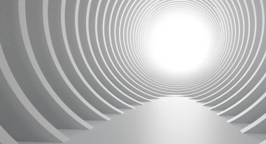 Soyut Mimarlık Geçmişi. Beyaz Daire Binası 'nın 3d İllüstrasyonu. Gelecekçi Teknoloji Tasarımı. Modern Geometrik Duvar Kağıdı Tasarımı.