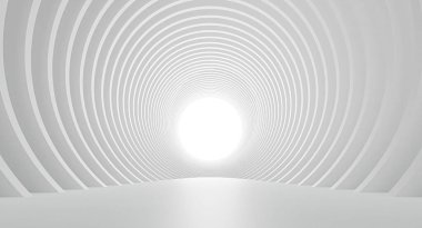  Beyaz Daire Binası 'nın 3d İllüstrasyonu, Soyut Mimarlık Arkaplanı. Gelecekçi Teknoloji Tasarımı. Modern Geometrik Duvar Kağıdı Tasarımı.