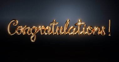 Tebrikler. El harfleri Altın alfabetik yazı tipleri, modern fırça kaligrafisi. 3B kelime