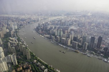 Shanghai pudong skyline and huangpu river aerial view 