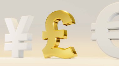 Altın rengi dolar ve diğer para birimi işaretinin 3B görüntülenmesi 