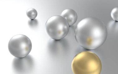 Gümüş küre içindeki altın küre topu kalabalığın izole edilmiş konseptinden öne çıkıyor. 