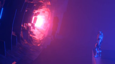 Astronotla bilim kurgu uzay gemisi sahne konsepti