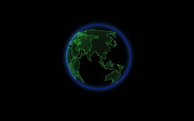 Siyah arka plan üzerine toprak hologram. 3D çizim