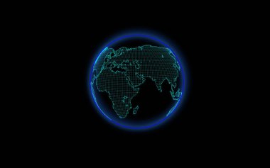 Future Technology Earth World, Data Transmission, Internet Connection. 3B illüstrasyon