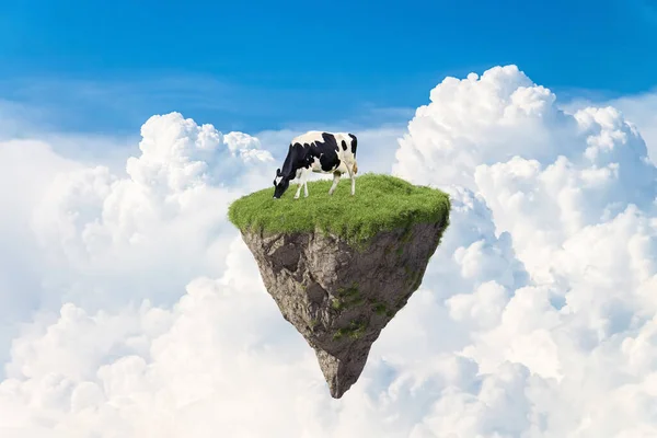 Fantasy floating island with natural and cow, floating island in environmental concept