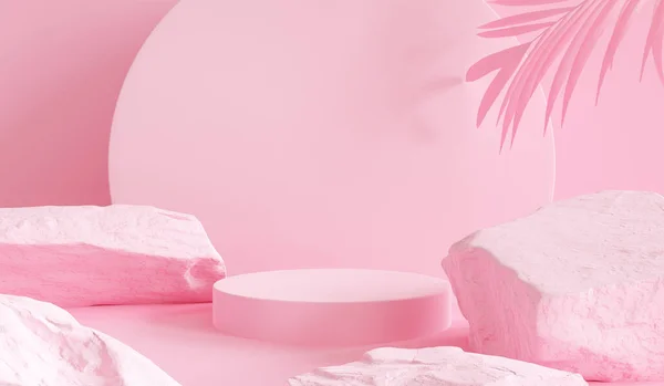 soyut pembe renk geometrik taş ve kaya şekilli arkaplan, podyum görüntüleme veya sergi için minimalist model, 3D görüntüleme.