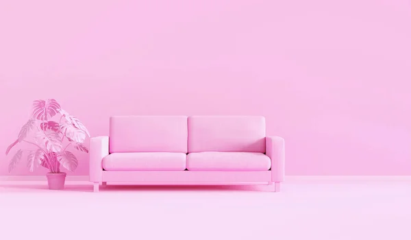 Rendering Pink Monochrome Space Modern Sofa Living Room Minimal Style — Stock Photo, Image