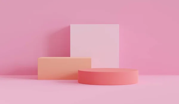 Pink Coral Shapes Coral Abstract Background Minimal Boxes Geometric Podium — Stock Photo, Image