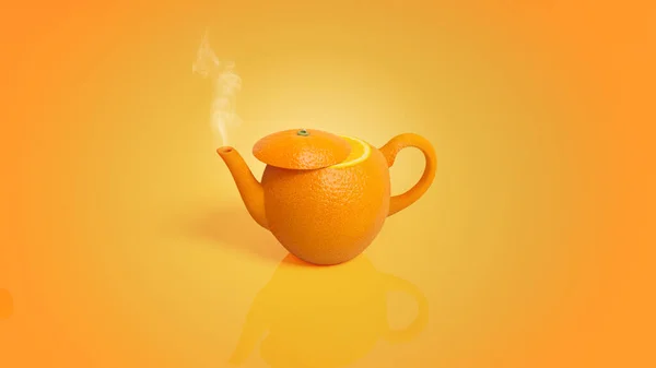 Teapot Orange Skin Isolated Orange Color Background Concept Juice Fresh — 스톡 사진