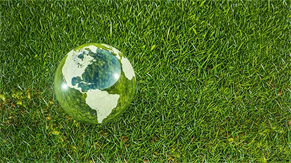 View Top Planet Earth Crystal Ball Green Field Rendering — Stockfoto