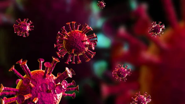 Corona Virus Covid Render Microbe Red Background Disease Germ Pathogen — стокове фото