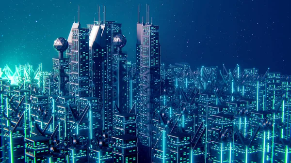 Night City Illustration Neon Glow Vivid Colors Illustration Architecture Skyscrapers — стоковое фото