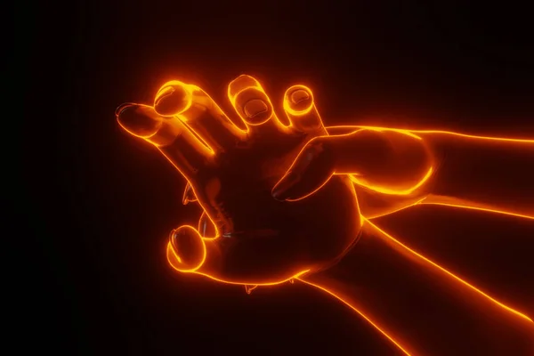 Close View Right Hand Holding Left Hand Back Light Glowing — Fotografia de Stock